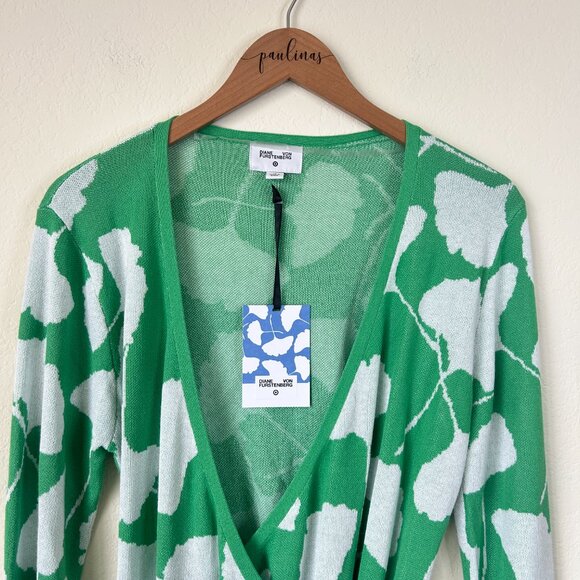 NWT Diane Von Furstenburg x Target Wrap Dress Womens Medium Green Gingko Floral - Picture 2 of 9